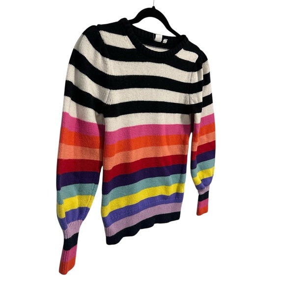 GAP Multicolor Rainbow Crew Neck Sweater Wool Blend Crazy Stripe Puff Sleeve XS - Picture 4 of 9